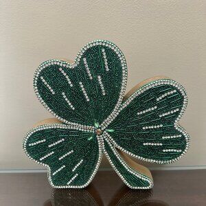 NEW Beaded Bling Shamrock Wooden St Patrick’s Day 8" Decor Decoration Aryan Co.